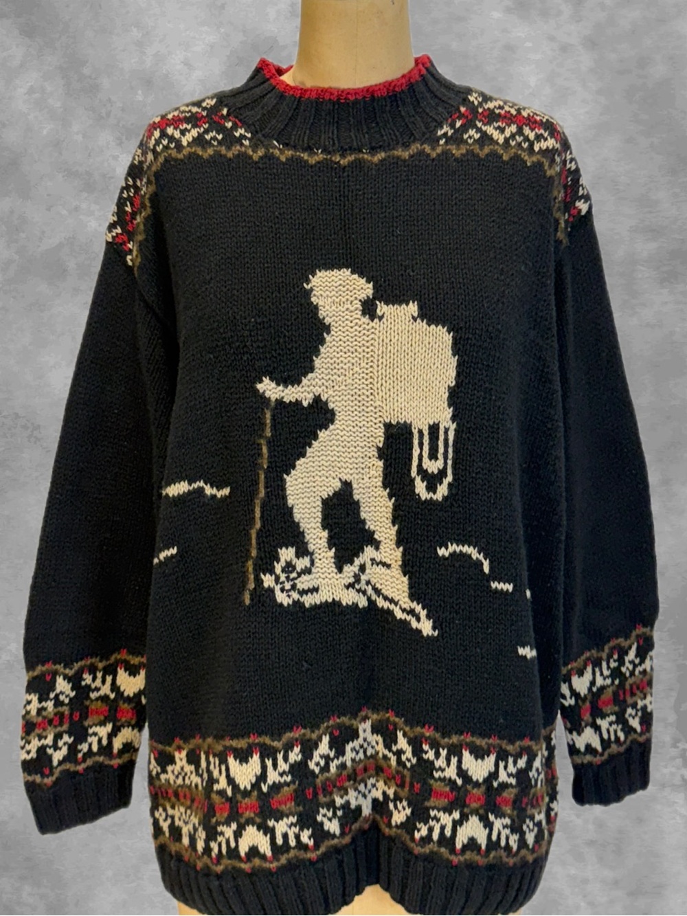 VINTAGE hiker mountaineer Nordic fair isle linen cotton sweater Eddie Bauer 90s